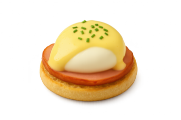 Eggs Benedict with ham isolated on a transparent background, delicious dish