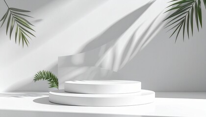 White Podium with Palm Shadows &ndash; Isolated on Transparent Background