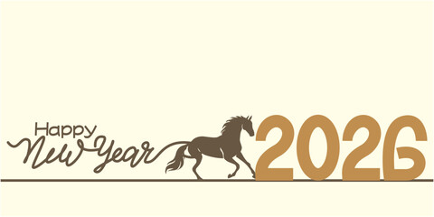 2026 New year greeting with horse zodiac. Chinese and Japanese New year greeting illustration. Happy new year illustration. Vector illustration.