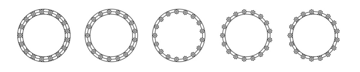 Collection of five intricate circular islamic frames, perfect for elegant decorative designs and art projects.