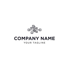 Obraz premium A minimalist black and white logo featuring a stylized digital tree or network structure composed of interconnected squares, with the text 