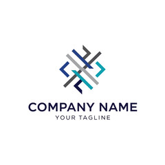 Obraz premium Abstract logo design with geometric shapes and lines in blue and gray.