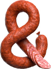 Ampersand Symbol Made of Smoked Sausage with Sliced End. Creative Food Typography. 3D isolated illustration
