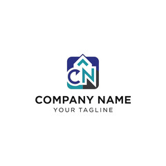 Logo design featuring the letters CN with a house icon, suitable for a real estate business.