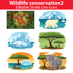 Wildlife Conservation Vector Set 2 &ndash; Save Nature, Animal Protection, and Biodiversity Illustrations
