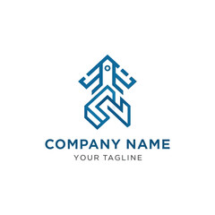 Modern logo design featuring an abstract arrow pointing upwards in blue.