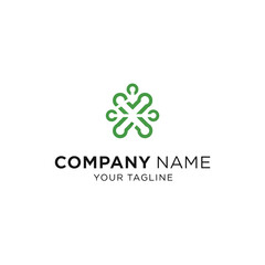A minimalist green logo featuring an abstract, interconnected symbol resembling a stylized flower or a knot, placed above the text "COMPANY NAME" and "YOUR TAGLINE".