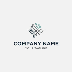 Abstract logo design featuring interconnected circuit board elements, suitable for a technology company.