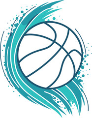 Abstract basketball with dynamic teal blue wave splash and splatter sport game