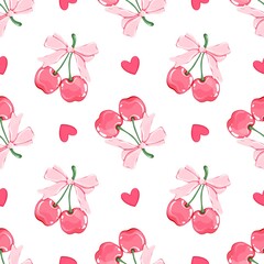 Seamless Cherry Bow Heart Coquette Girly Pink Pattern