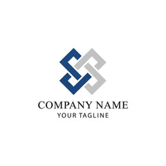 Obraz premium Modern interlocking S letter logo design in blue and gray with company name and tagline placeholder for corporate branding.
