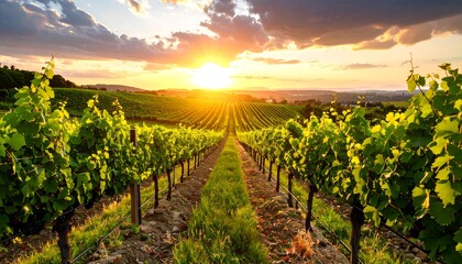 Naklejka premium Vineyard at sunset