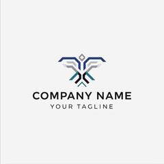 Modern abstract geometric bird or eagle logo design in blue and gray tones, suitable for a corporate brand identity.
