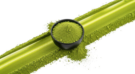 Green powder in bowl isolated on transparent background isolated on transparent background