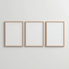 Three wooden wall frames, 3:4 size aligned and centered on a white background