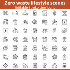 Zero Waste Lifestyle Vector Illustration Set – Eco-Friendly Habits, Recycling, and Sustainable Living
