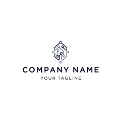 Fototapeta premium A modern technology logo featuring a hexagonal circuit design with nodes and connections, suitable for a tech company.