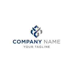 Modern corporate logo design featuring an abstract geometric cube symbol in blue and grey.