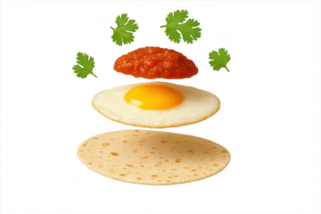 Delicious breakfast meal ingredients isolated on transparent background.
