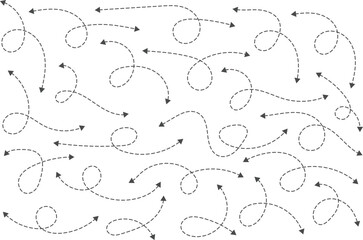 Dual sided Hand drawn curve dotted line arrow. Double side curved Dashed outline arrows set. two side Wavy dot line arrow collection. zigzag arrows