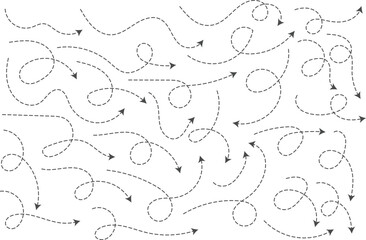 Hand drawn curve dotted line arrow. curved Dashed outline arrows set. Wavy dot line arrow collection. zigzag arrows