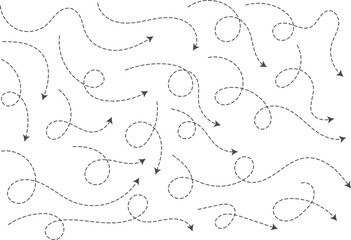 Hand drawn curve dotted line arrow. curved Dashed outline arrows set. Wavy dot line arrow collection. zigzag arrows