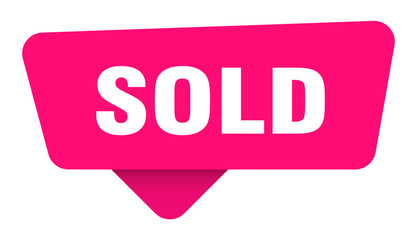 sold magenta sticker isolated on transpatent background. sold sign