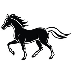 Black horse running with flowing mane and tail
