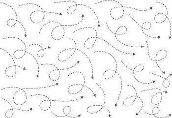 Hand drawn curve dotted line arrow. curved Dashed outline arrows set. Wavy dot line arrow collection. zigzag arrows