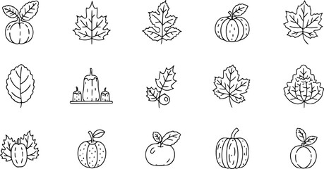 Vector set of autumn thin line icons.