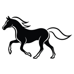 Silhouette of a black horse running, side view