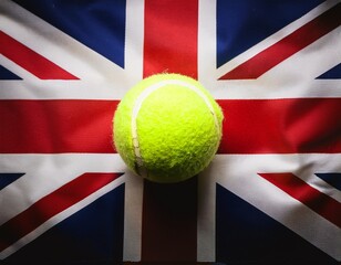 tennis ball placing on uk flag background