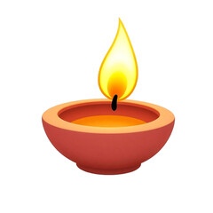 Traditional Indian Clay Diya with Glowing Flame – 3D Render PNG