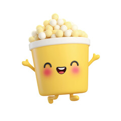 Cute Popcorn Bucket Mascot on White