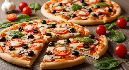 Deliciously fresh pizza with vibrant toppings and fresh ingredients, perfect for culinary inspiration and food advertising