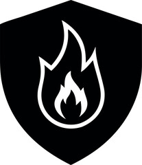 Shield with fire icon. flat design. Protection from fire or fire protection or protect from heat icon.