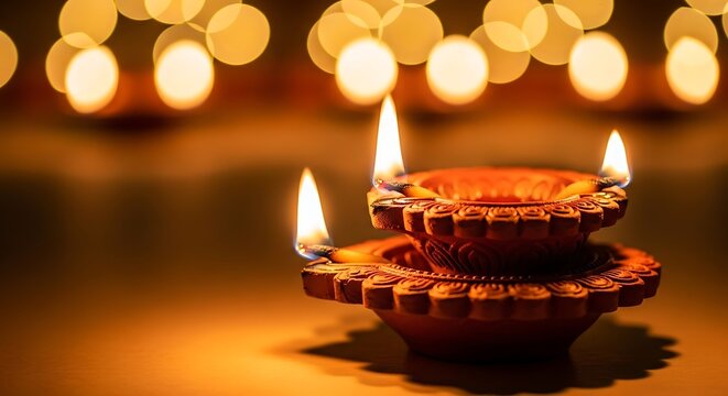 Warm glow of lit diyas creates a magical festive ambiance perfect for Diwali celebrations and cultural events