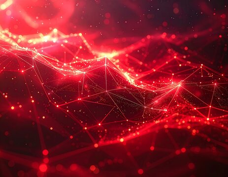 Abstract network of glowing red lines and points