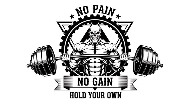 Powerful gym design with skull lifter, barbell, and motivational quote for fitness and workout