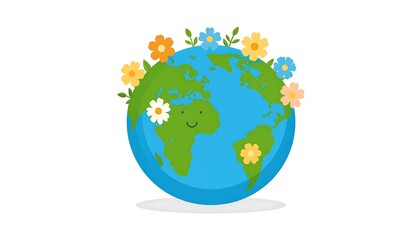 Cute cartoon Earth with flowers (1)