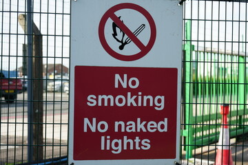 No Smoking No Naked Lights Sign on the East Midlands Airport Trail, Nottinghamshire, England