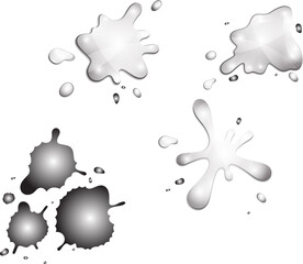Set of abstract fluid stains and splashes, isolated on white.