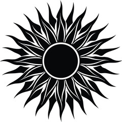 Detailed sun with leaflike rays, a complex and artistic celestial design