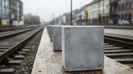 A concrete block on a wooden platform.