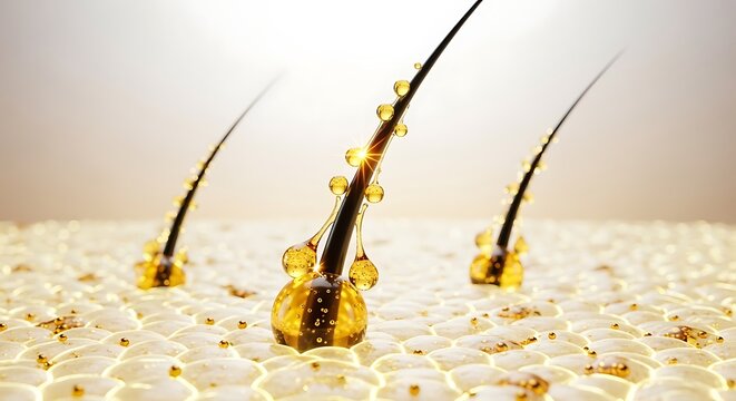 Microscopic view of hair follicles with nourishing serum treatment