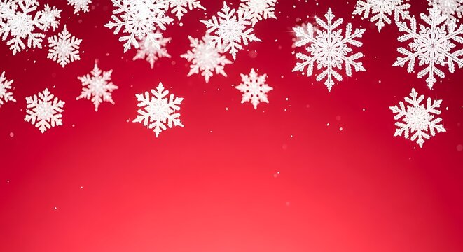 Elegant christmas background with falling snowflakes on red gradient creating a festive and magical winter wonderland scene