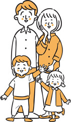 若い家族のイラスト　ベクター（オレンジ）
