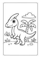 Illustration vectorielle de Parasaurolophus (3). Page de coloriage pour enfants et livre de coloriage