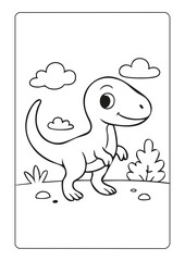 0925_livre-coloriage_DinosIllustration vectorielle de velociraptor, dinosaure. Page de coloriage pour enfants et livre de coloriage