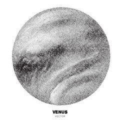 Planet Venus. Isolated element handdrawn with ink. Pointillism, dotted